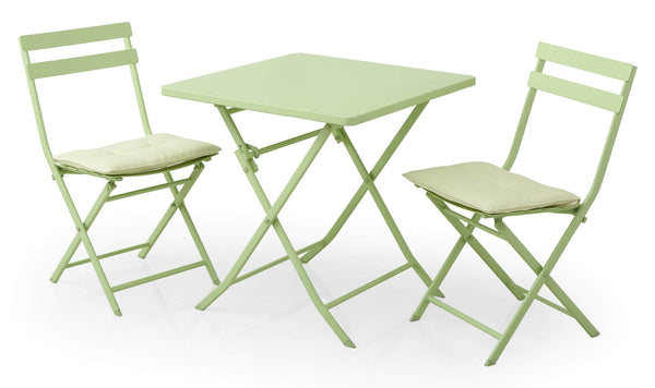 Ensemble de table basse et 2 chaises de jardin pliantes en acier vert Kraus Tiziano acquista