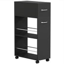 Carrello da Cucina 25x50x85 cm 2 Ripiani Aperti Cassetto e Parapetti in Legno e Acciaio Inox Nero      