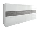 Credenza Mobile da Salotto 4 Porte 1 Anta a Ribalta 85x161x43cm TFT  Cube Bianco Lucido e Quercia Grigio