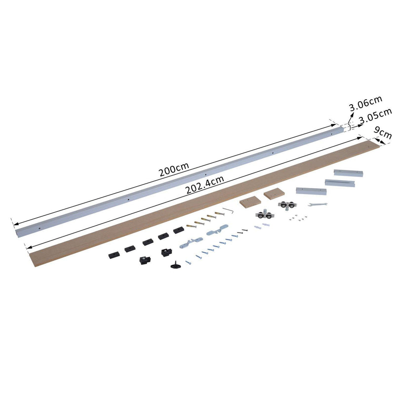 Binario per Porte Scorrevoli con Kit di Accessori Stile Rustico in Legno 200 cm 