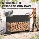 Portalegna da Interno ed Esterno 132x38x118 cm con Copertura e Borsa in Oxford 600D Portata 300 kg in Acciaio Zincato Nero      