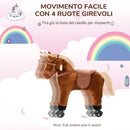 Cavallo per Bambini 2+ Anni 55x23x60 cm con 4 Rotelle Suoni Poggiapiedi Capacità 60 kg in Peluche Marrone      