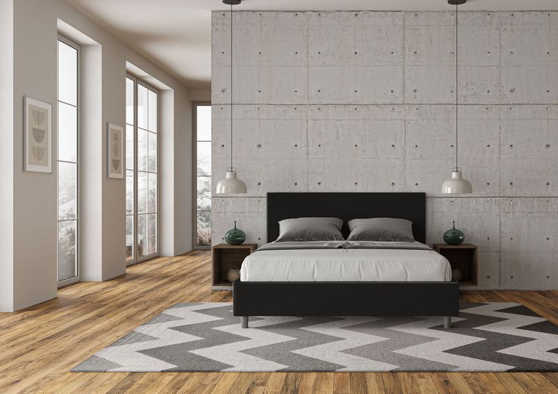 Letto Matrimoniale Giroletto con Alzata Comoda Imbottito in Similpelle Adele Nero Varie Misure