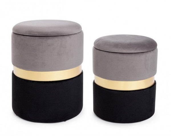acquista Lot de 2 poufs de rangement Polina gris-noir en tissu effet velours