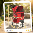 Passeggino per Cani Piccoli Pieghevole 77x44x102 cm con Portabicchieri e Cestino Portaoggetti in Tessuto Oxford Rosso      