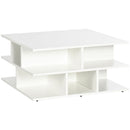 Tavolino da Caffè a 2 Livelli 70x70x36,5 cm con Ripiani Aperti in Truciolato Bianco