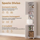 Mobiletto Bagno Alto Lucido 30x30x170 cm con Cassetto e Ripiani Regolabili in MDF      