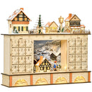 Calendario dell'Avvento  44x10x37 cm 24 Cassetti con Villaggio di Natale e Luci in Legno