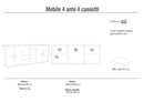 Mobile Basso 4 Ante 4 Cassetti 203x84x41 cm Ossido Bianco/Cemento