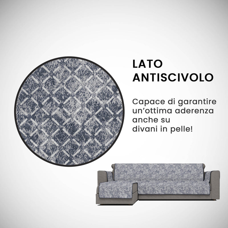 Copridivano con Penisola Sinistra in Poliestere e Cotone Blu Scuro Varie Misure