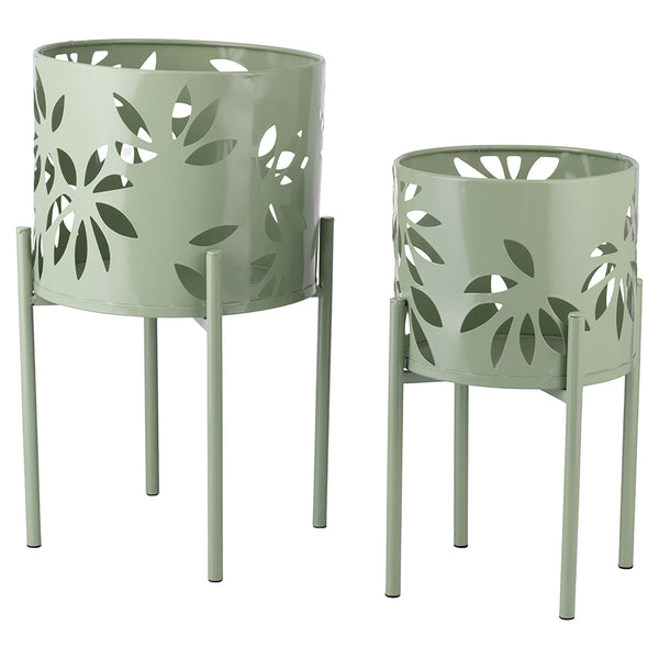 sconto Set 2 Porta Vasi Ø20x36 cm e Ø25x43 cm con Piedistallo in Ferro Verde