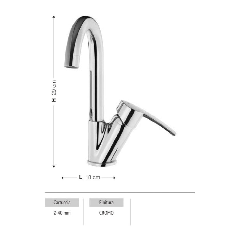 Rubinetto Cucina Miscelatore Monocomando Lavello in Ottone Dyno Cromato