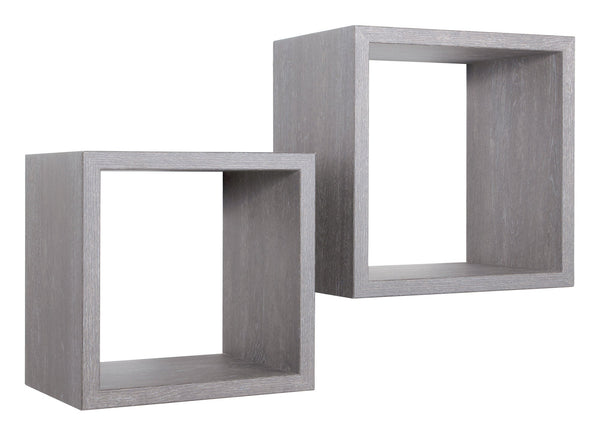 Lot de 2 Etagères Cube Murales Carrées en Fibre de Bois Q-Bis Maxi Chêne Gris Neuf sconto