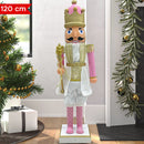 Soldato Schiaccianoci Natalizio H120 cm con Suoni e Movimento Rosa e Oro