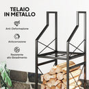 Portalegna a 2 Livelli 34x30x80cm per Interno Esterno in Metallo Nero      