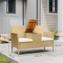 Panca da Giardino con Tavolino a Ribalta Portaoggetti 134x58x82 cm in Rattan e Acciaio Crema e Cachi  