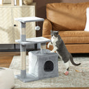 Albero Tiragraffi con Casetta e Piattaforme in Peluche 50x30x81,5 cm Pali in Sisal Grigio   