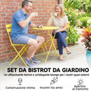 Set Bistrò con Due Sedie e Tavolo da Giardino Ø58x70 cm Pieghevoli in Metallo Giallo      