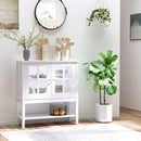 Credenza Cucina Moderna 80x28x84 cm con 2 Ante in Vetro Temperato e Ripiano Regolabile in MDF Bianco      