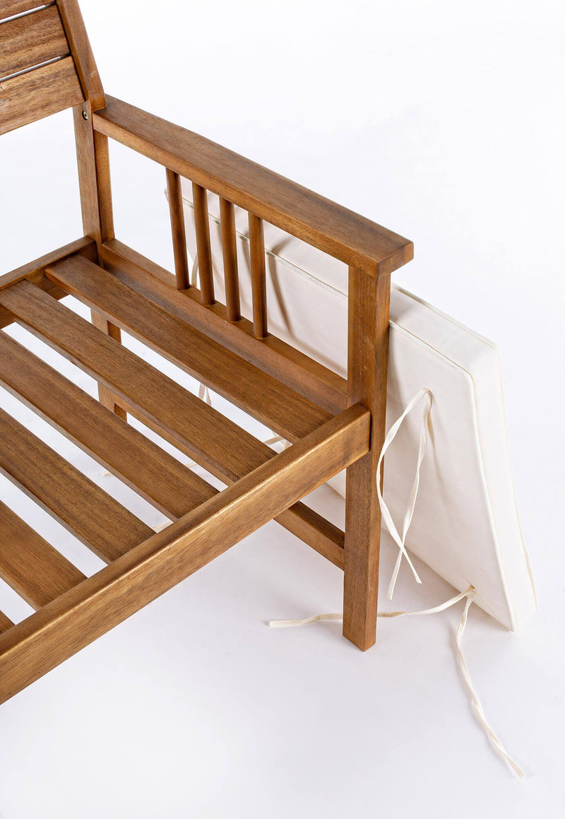 Set Salotto da Giardino Divano 2 Poltrone e Tavolino in Legno di Acacia Ecrù