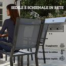 Set da Giardino con Tavolo Rettangolare e 6 Sedie Impilabili Traspiranti in Acciaio Grigio      