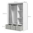 Armadio Guardaroba 105x48x160 cm con Barra Appendiabiti Ripiani e Cassetti in Legno e Tessuto Bianco e Grigio      