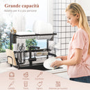 Scolapiatti da Lavello Modulabile a 2 Livelli con Piedini Antiscivolo 65x31,5x52,5 cm in Acciaio Nero      