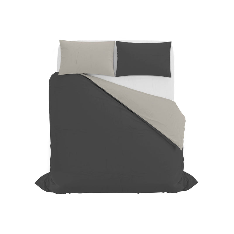 Copripiumino con Sacco e Federe in Tinta Unita Double Face Linea Vera Fumo e Grigio Chiaro
