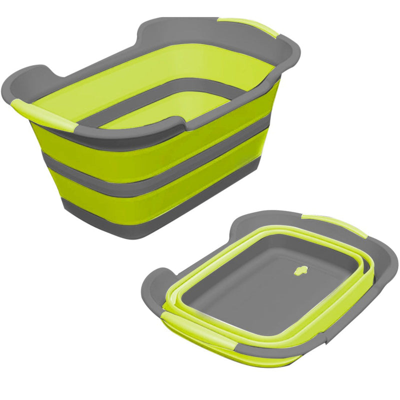 Cesto per Biancheria Richiudibile 27 Litri con Manici e Tappo in Silicone Verde