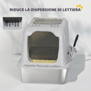 Lettiera per Gatti Chiusa 60,4x40,4x41,8 cm con Coperchio 2 Ingressi Paletta e Sacchetto Deodorante in Acciaio Inox e PP Grigio Chiaro      