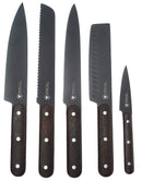 Set 5 Coltelli da Cucina Lama Nera Manico Wenge