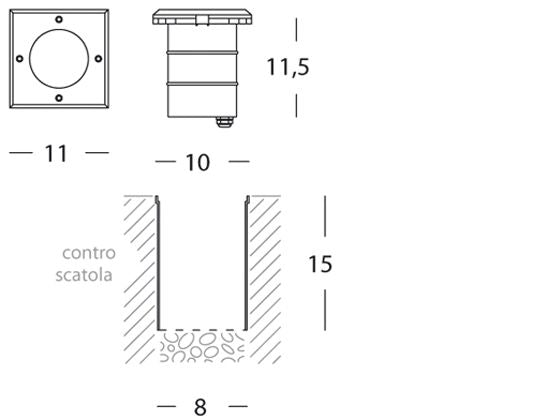 Lampada Calpestabile Quadro Piccolo Colore Acciaio e Argento per Esterno Linea Route Livos