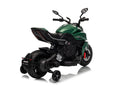 Moto Elettrica per Bambini Licenza Ufficiale Ducati Diavel 12V con Rotelle di Supporto Verde