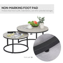 Set da 2 Tavolini da Caffè Sovrapponibili Rotondi  in Metallo e MDF Effetto Marmo Grigio e Nero