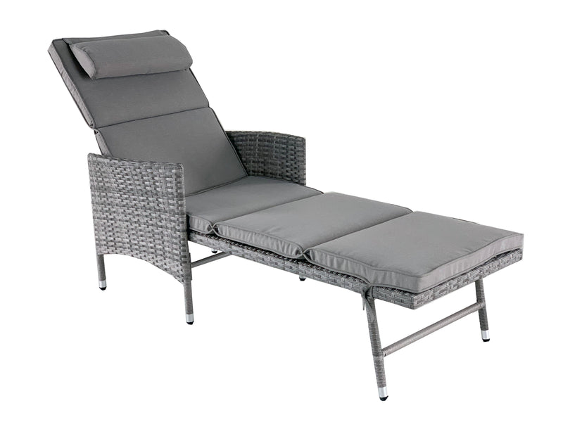 Lettino Prendisole Multiposizione da Giardino 149/186x67x98/63 cm in Rattan Sintetico Grigio Talpa