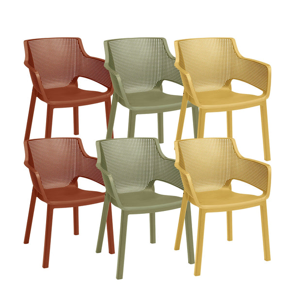 acquista Set 6 Sedie da Giardino Keter Elisa 61x54x79 cm Trama Geometrica Verde Rosso e Giallo