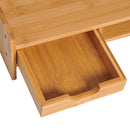Supporto Monitor con Spazio per Mouse e Tastiera e Ripiano con Cubo Portaoggetti 49x25,5x11,5 cm in Bambù 