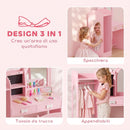Toeletta per Bambini 3-8 Anni 3 in 1 92x36x103,3 cm con Sgabello Specchio con Luci a 2 Colori e Appendiabiti in MDF Rosa      