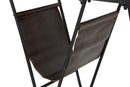 Tavolinetto Porta Giornali "V" 120x43x62,5 cm in Ferro e Legno di Abete e PU Nero e Marrone