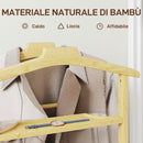 Indossatore Servomuto 4 in 1 a Rotelle 47x33,7x105,5 cm con 2 Aste Vassoio Svuota Tasche e Ripiano per Scarpe in Bambù      