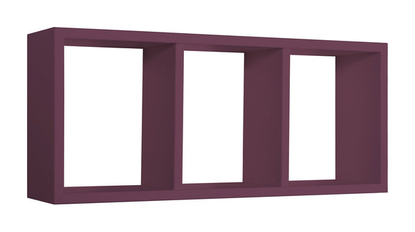 prezzo Etagère rectangulaire 3 compartiments muraux 70x30x15,5 cm en panneaux de fibres de bois Aubergine Violet Tristan