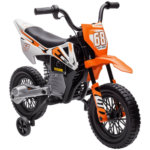 Moto Elettrica per Bambini 3-6 Anni 107x56x70 cm Batteria 12V e Rotelle Rimovibili Arancione sconto