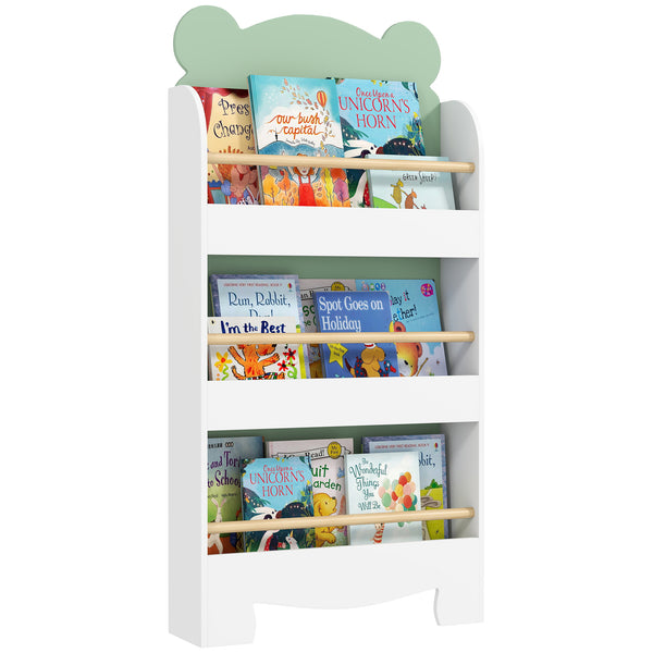 online Libreria per Bambini 55x15x110 cm a Forma di Orsetto a 3 Ripiani con Barriere Frontali in MDF e Legno Verde