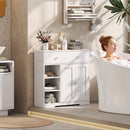 Mobiletto da Bagno da Terra 80x30x80,2 cm con Cassetto e Anta in Pannello Truciolare e MDF Bianco      
