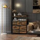 Cassettiera Stile Industriale con 7 Cassetti in Tessuto Rimovibili 79x29x101 cm Struttura in Legno e Acciaio Marrone e Nero   