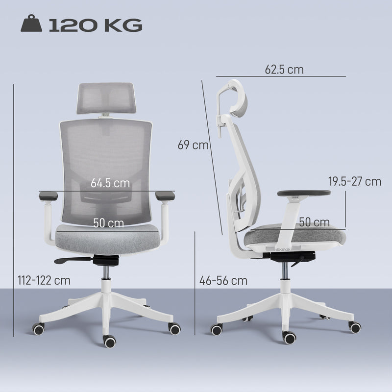 Sedia da Ufficio Ergonomica e Traspirante 64,5x62,5x112-122 cm con Supporto Lombare Dinamico 4D Multicolore      