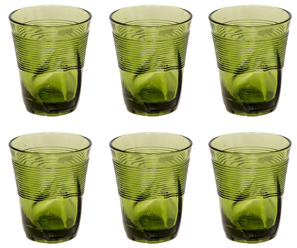 sconto Coffret 6 Verres Froissés 36 cl Ø9 cm en Verre Pressé Kaleidos Vert