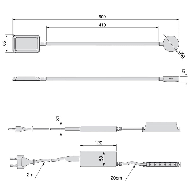 Applique Led Kuma Quadrato Braccio Flessibile Sensore Touch Luce Bianca Plastica Bianco Emuca