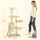 Albero Tiragraffi per Gatti 60x35x134 cm con Casetta Trespolo Piattaforme e 4 Topolini Appesi in Truciolato e Sisal Beige      