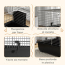 Gabbia per Conigli a 2 Porte con Vassoio Rimovibile 100x55x41 cm in Metallo e Plastica PP Nero e Argento